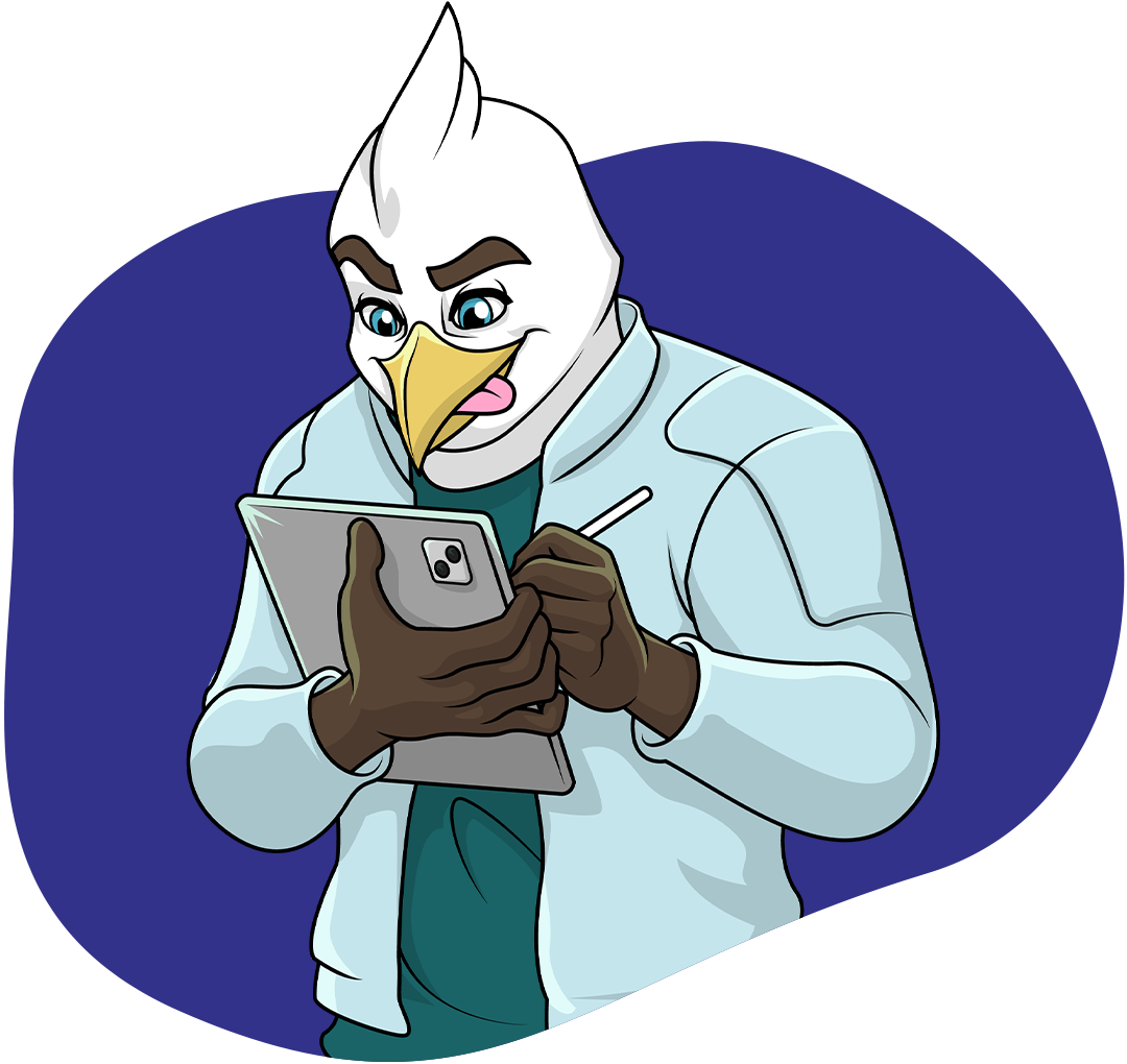 Illustration of a SafetyWing bird reviewing documentation on a tablet
