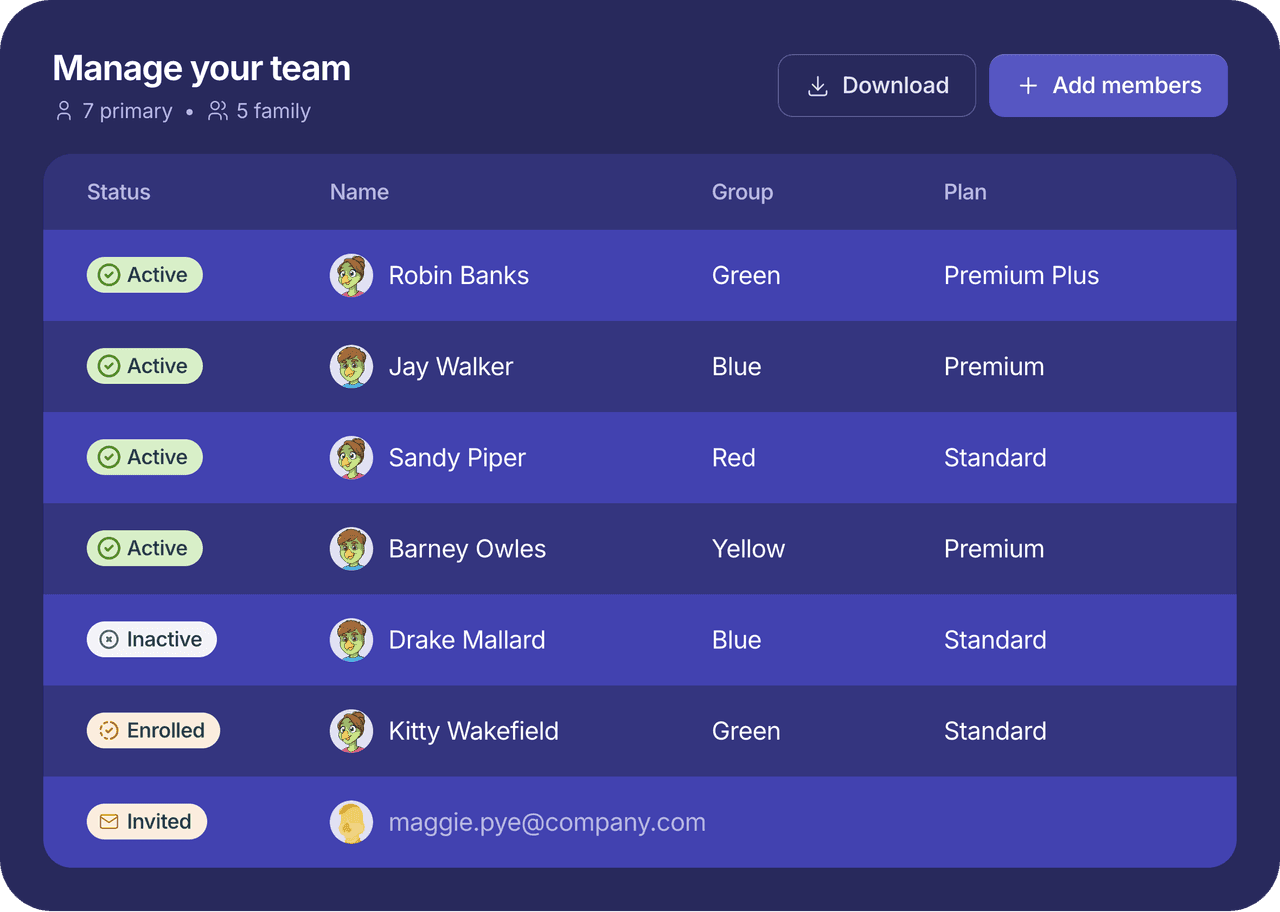 Manage your team dashboard mockup